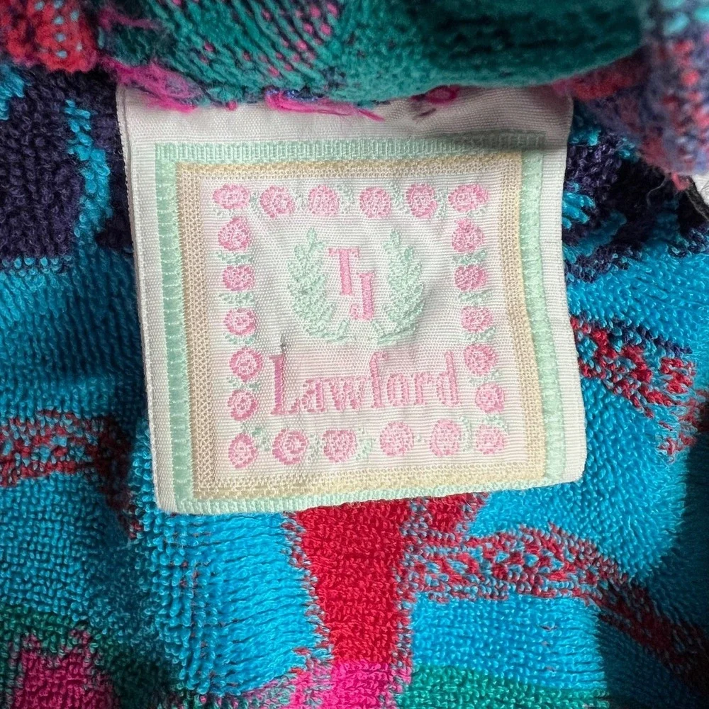 Vintage TJ Lawford Turkish‎ Cotton Terry Cloth Robe Colorful Print Belted Size S